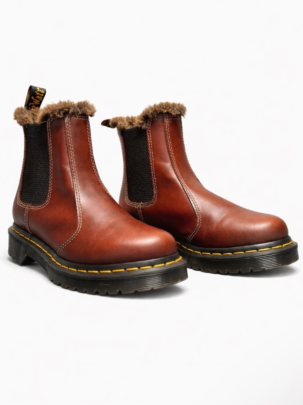 Dr Martens Leonore 2976 Chelsea Boots Faux Fur Lined Burgundy Womens 5
